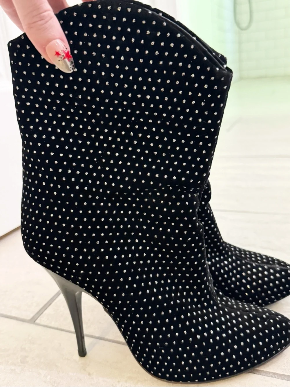 Giuseppe Zanotti Western Slouch Boots ✨ Black Velvet Crystal Embellished size 37